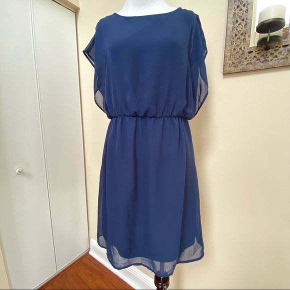 CHARMING CHARLIE NAVY BLUE DRESS MINI SMALL CHIFFON - Picture 8 of 11